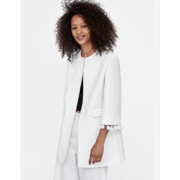 Zara Woman Jacket Coat Size Small Tassel Cuffs New Off White Blazer New Flawed - Picture 1 of 12